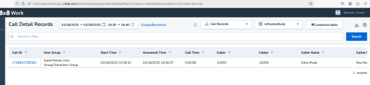 Call Detail Records report limitation - Users with limited access to call legs view only Record 1 as they have no access to the user group related to Record 2 (flip to 8x8 Work for Mobile)